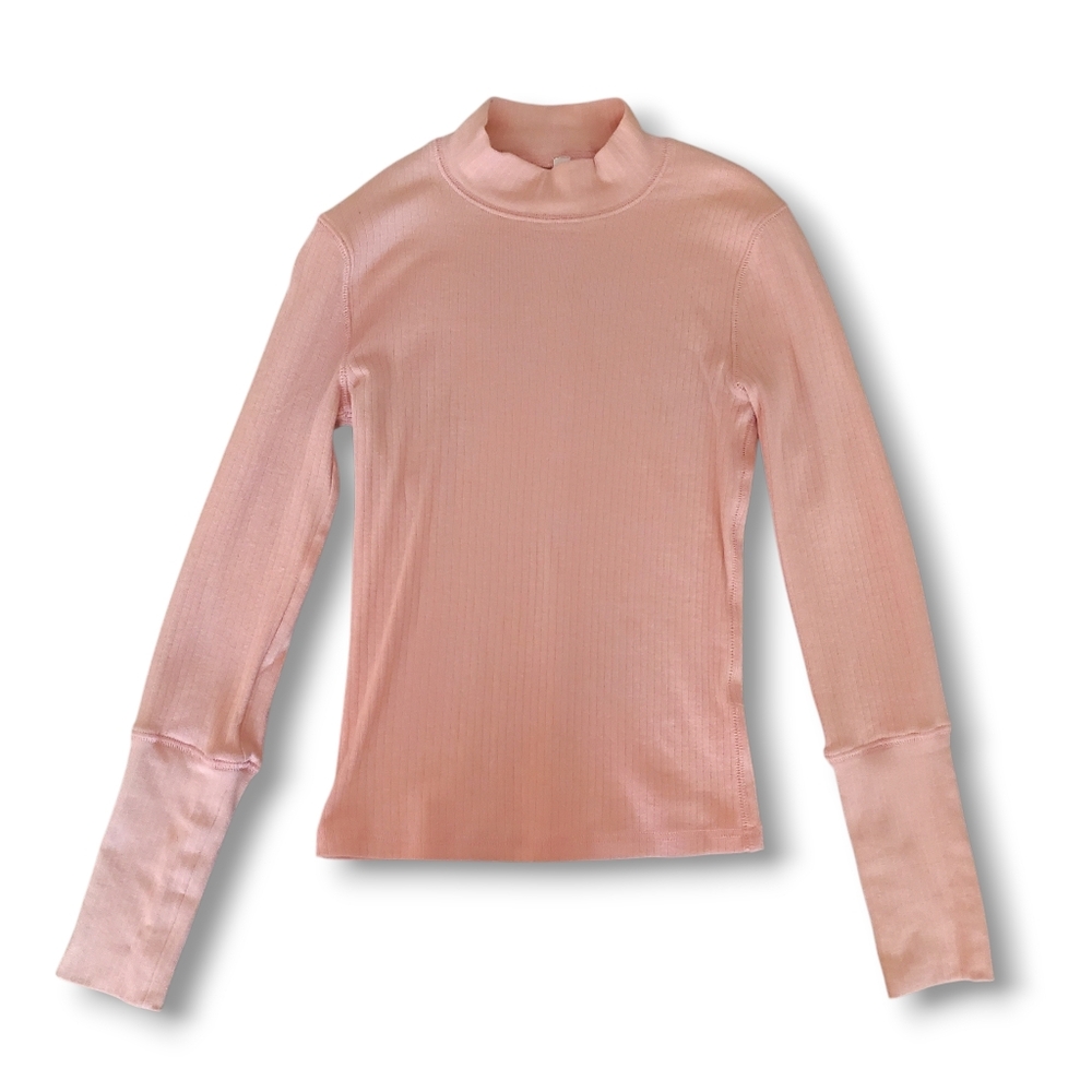 Intimately Free People Pink Ribbed Mock Neck Top, Size XS
